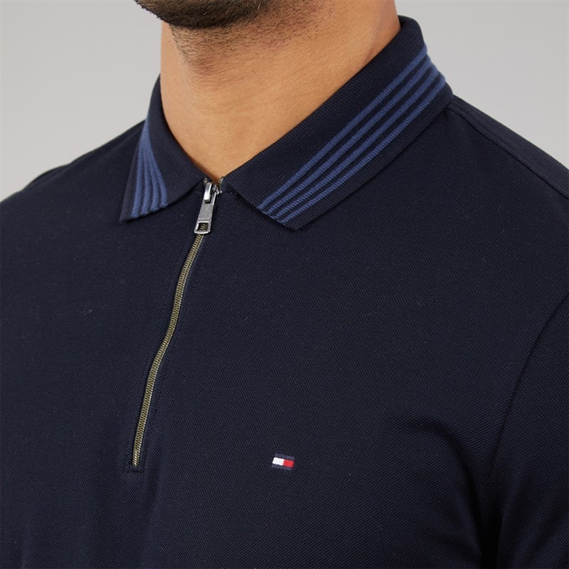 Tommy Hilfiger Mens Mercerised Pique Zip Polo Shirt Desert Sky - Image 3