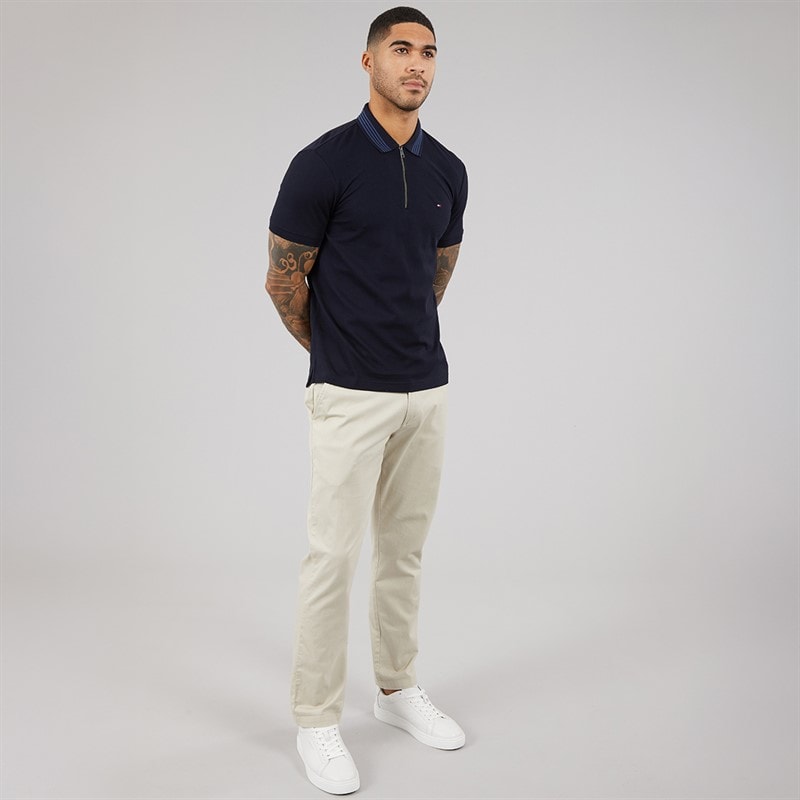 Tommy Hilfiger Mens Mercerised Pique Zip Polo Shirt Desert Sky - Image 4
