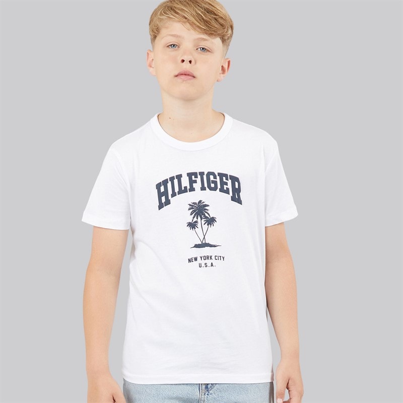 Tommy Hilfiger Boys Palm Print T-Shirt White