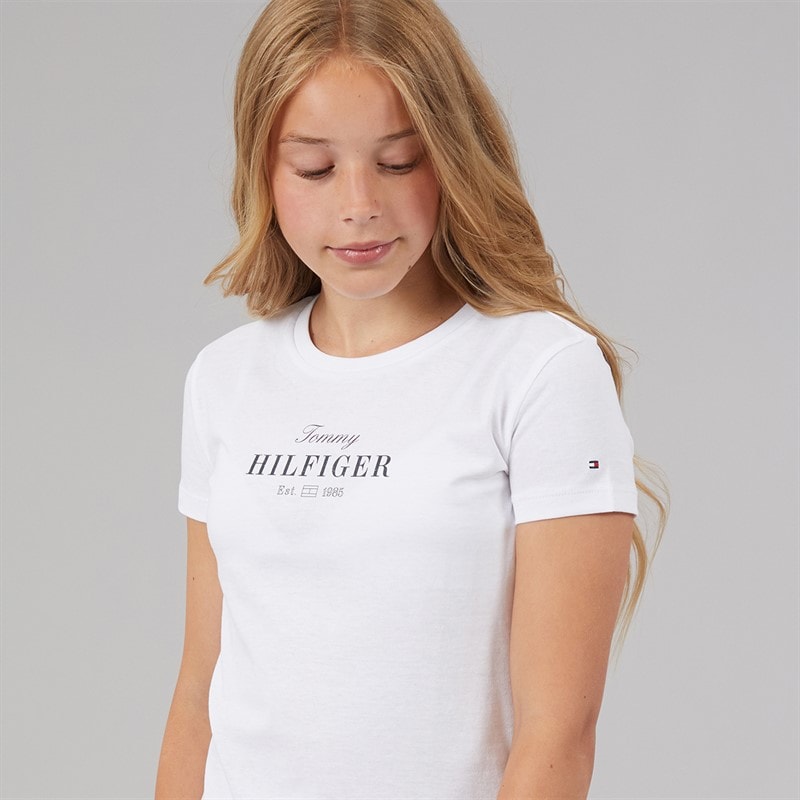 Tommy Hilfiger Girls Tommy Script T-Shirt White - Image 3