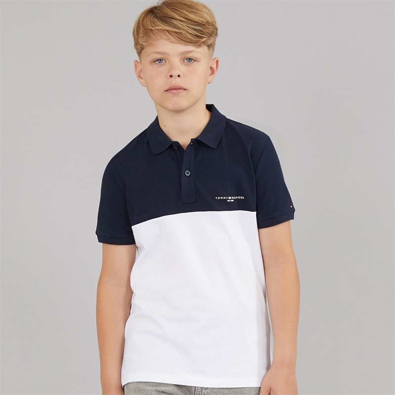 Tommy Hilfiger Boys Mini Corp Colour Block Polo Shirt Dark Night Navy/White Colour Block Dark Night Navy/White Colourblock - Image 1