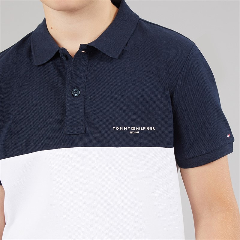 Tommy Hilfiger Boys Mini Corp Colour Block Polo Shirt Dark Night Navy/White Colour Block Dark Night Navy/White Colourblock - Image 3