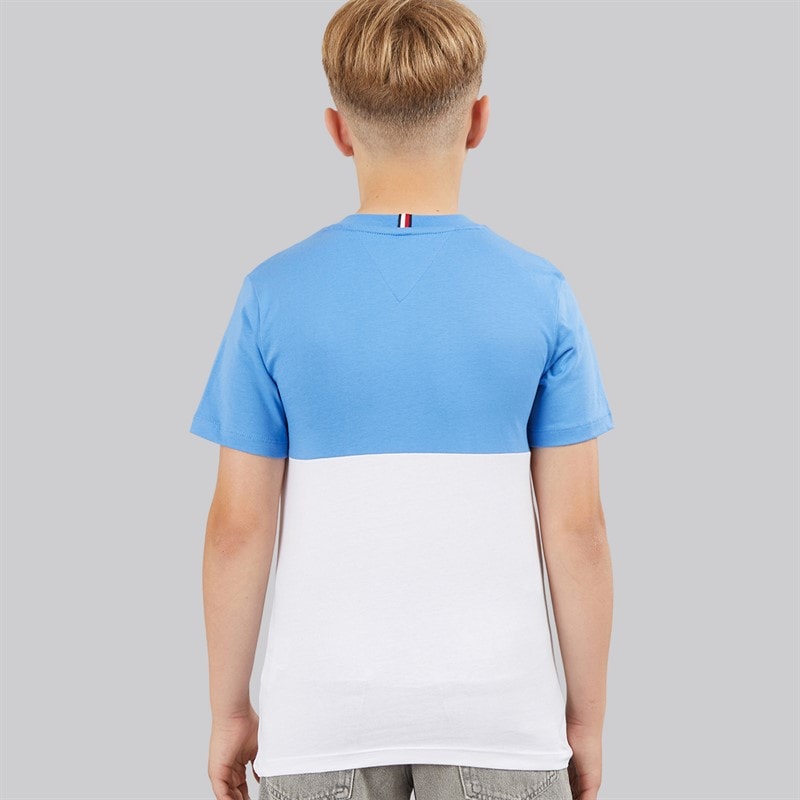 Tommy Hilfiger Boys Mini Corp Colour Block T-Shirt Blue Spell/White Colourblock - Image 2