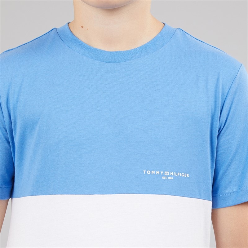 Tommy Hilfiger Boys Mini Corp Colour Block T-Shirt Blue Spell/White Colourblock - Image 3