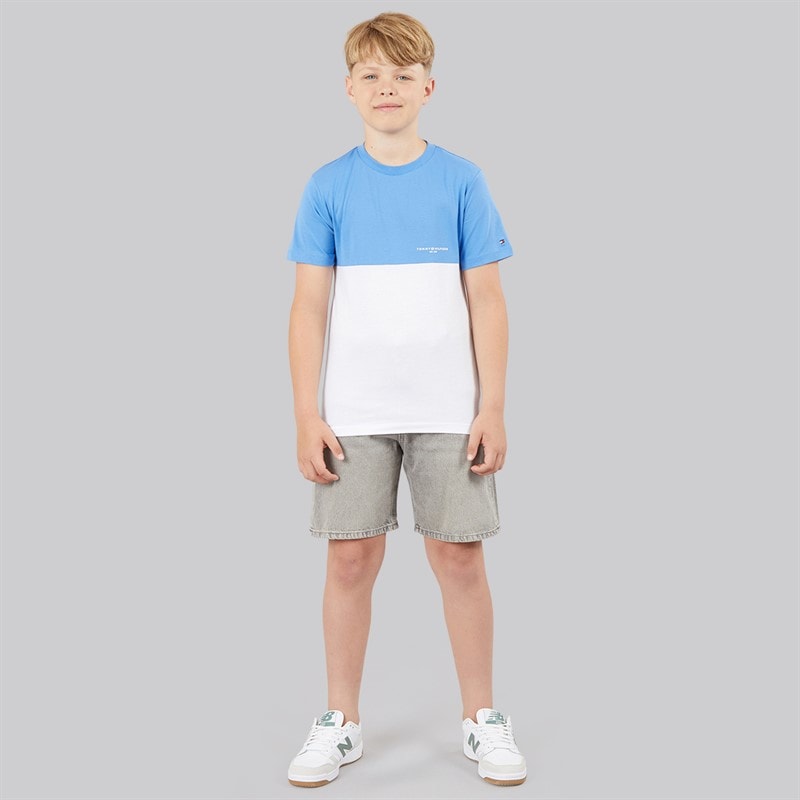 Tommy Hilfiger Boys Mini Corp Colour Block T-Shirt Blue Spell/White Colourblock - Image 4