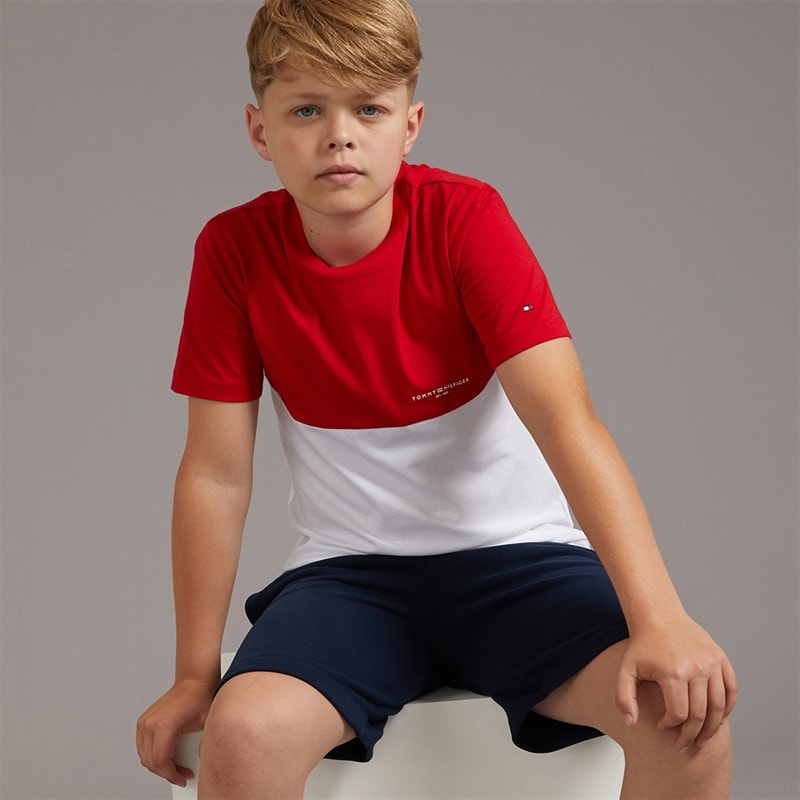 Tommy Hilfiger Boys Mini Corp Colour Block T-Shirt And Shorts Set Primary Red/White Colourblock