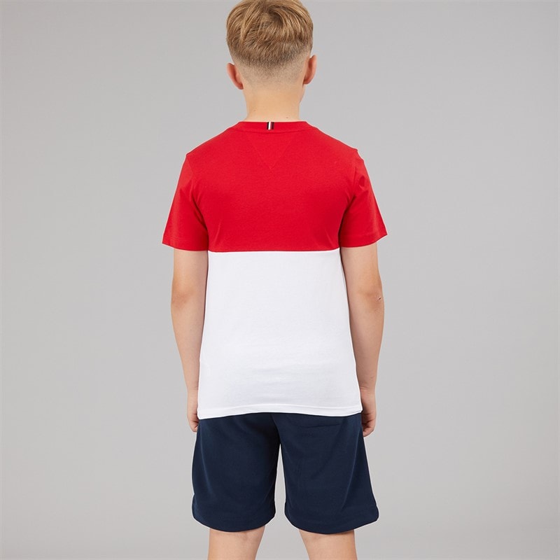 Tommy Hilfiger Boys Mini Corp Colour Block T-Shirt And Shorts Set Primary Red/White Colourblock - Image 2