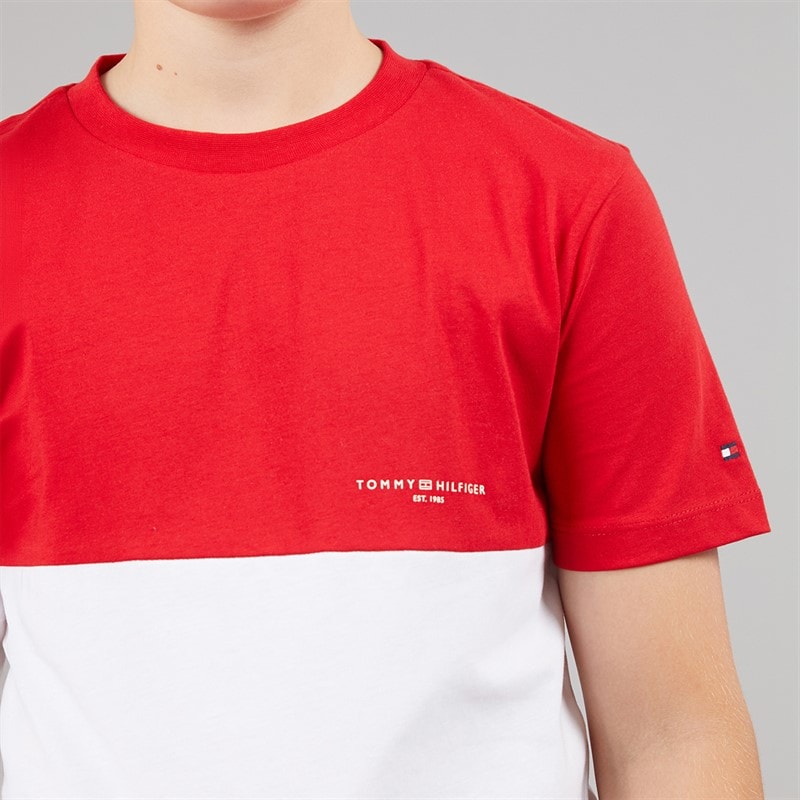 Tommy Hilfiger Boys Mini Corp Colour Block T-Shirt And Shorts Set Primary Red/White Colourblock - Image 5