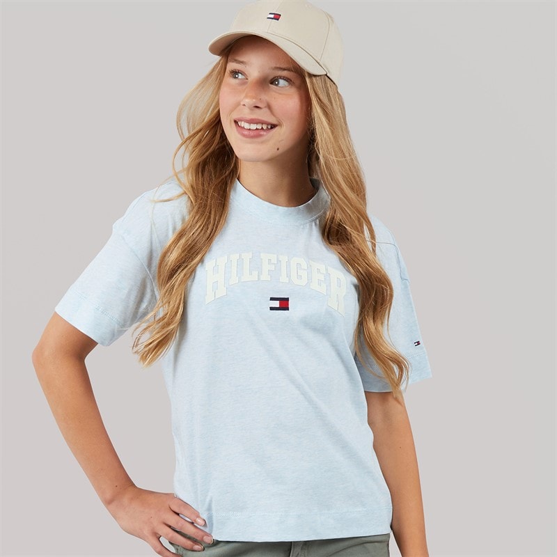 Tommy Hilfiger Girls Melange Varsity Arch T-Shirt Breezy Blue Heather - Image 1