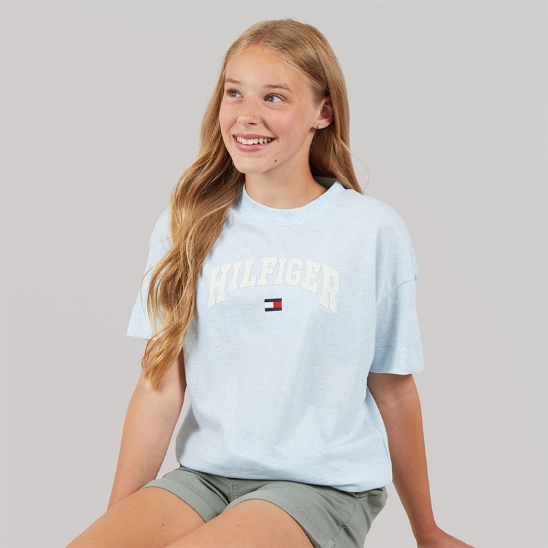 Tommy Hilfiger Girls Melange Varsity Arch T-Shirt Breezy Blue Heather - Image 3