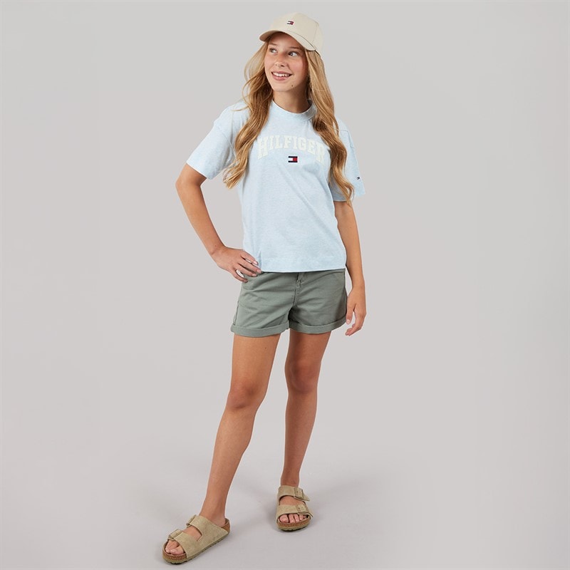 Tommy Hilfiger Girls Melange Varsity Arch T-Shirt Breezy Blue Heather - Image 4