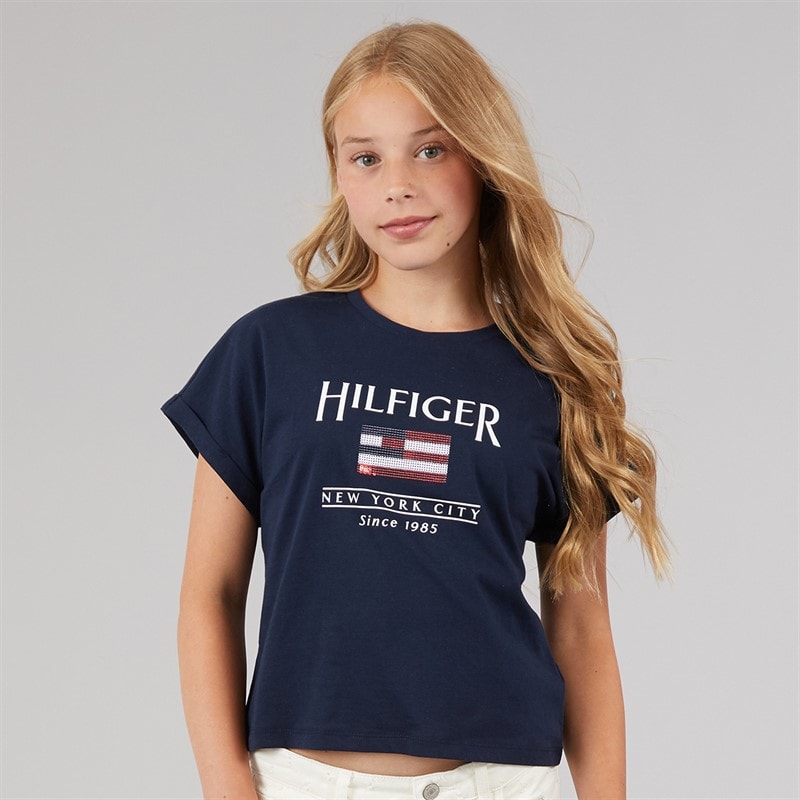 Tommy Hilfiger Girls Hilfiger Sequins T-Shirt Dark Night Navy - Image 1