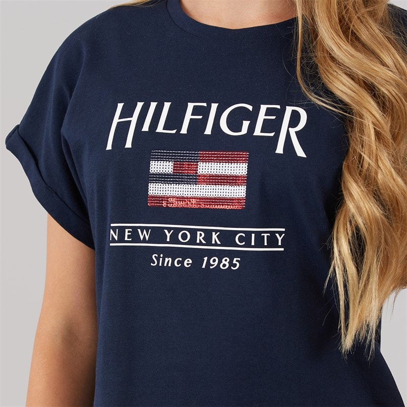 Tommy Hilfiger Girls Hilfiger Sequins T-Shirt Dark Night Navy - Image 3