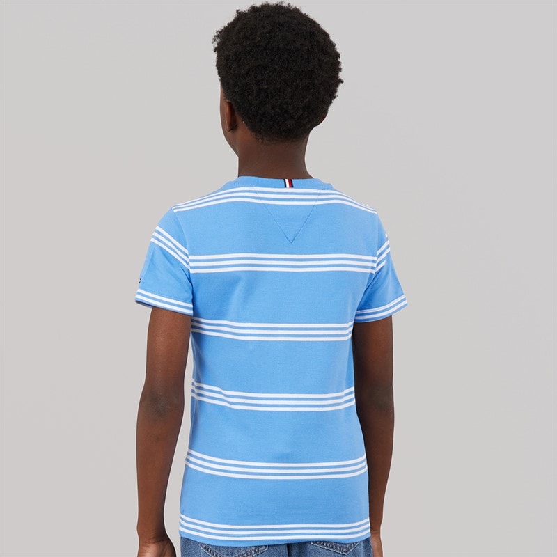 Tommy Hilfiger Boys Hilfiger Emblem T-Shirt Blue Spell Stripe - Image 2