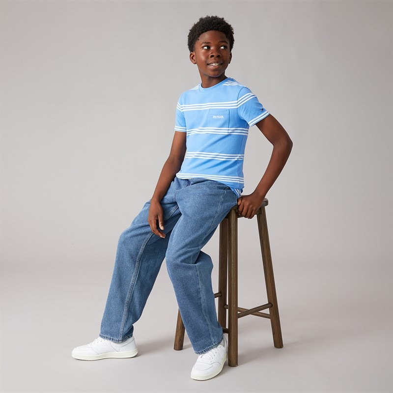Tommy Hilfiger Boys Hilfiger Emblem T-Shirt Blue Spell Stripe - Image 4
