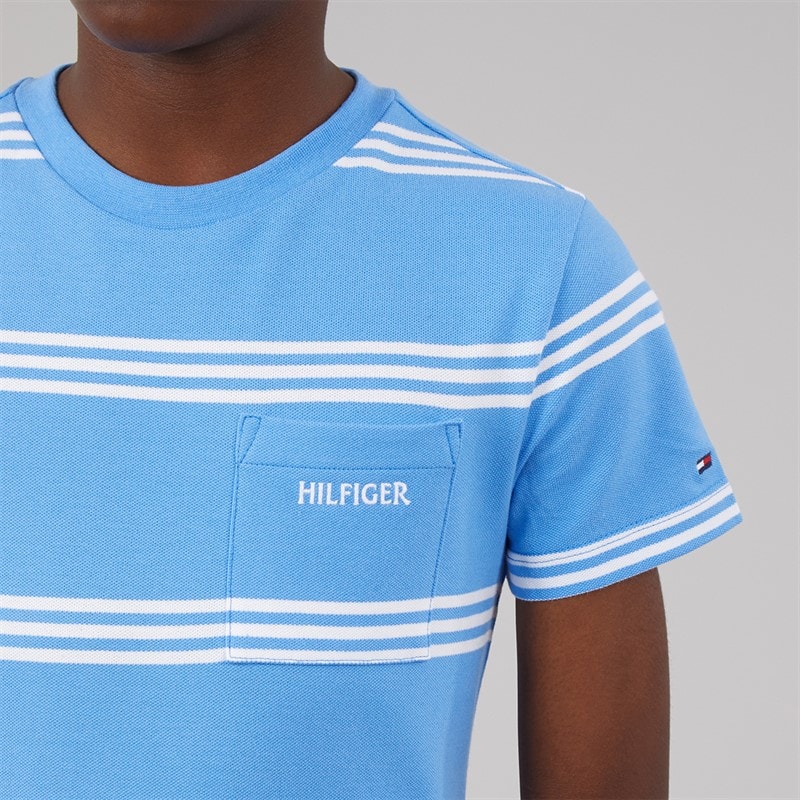 Tommy Hilfiger Boys Hilfiger Emblem T-Shirt Blue Spell Stripe - Image 5