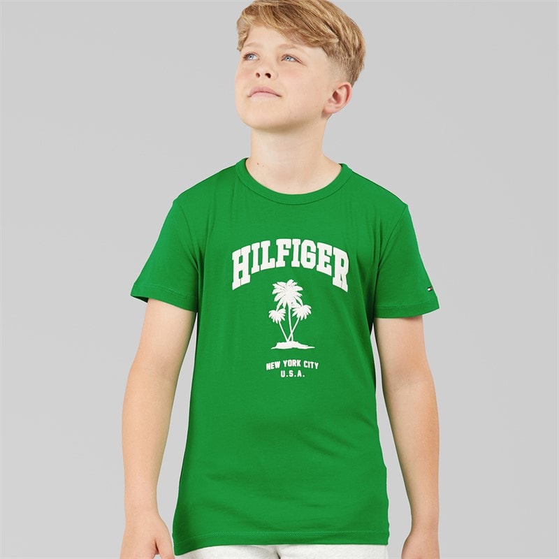 Tommy Hilfiger Boys Palm Print T-Shirt Radiant Green