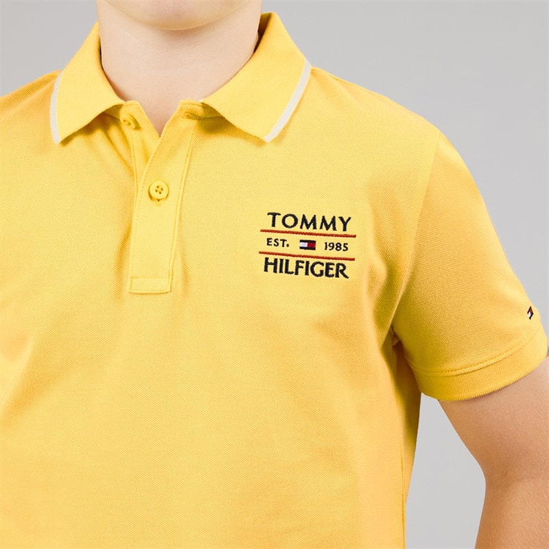 Tommy Hilfiger Boys Tommy Flag Polo Shirt Citronella - Image 3