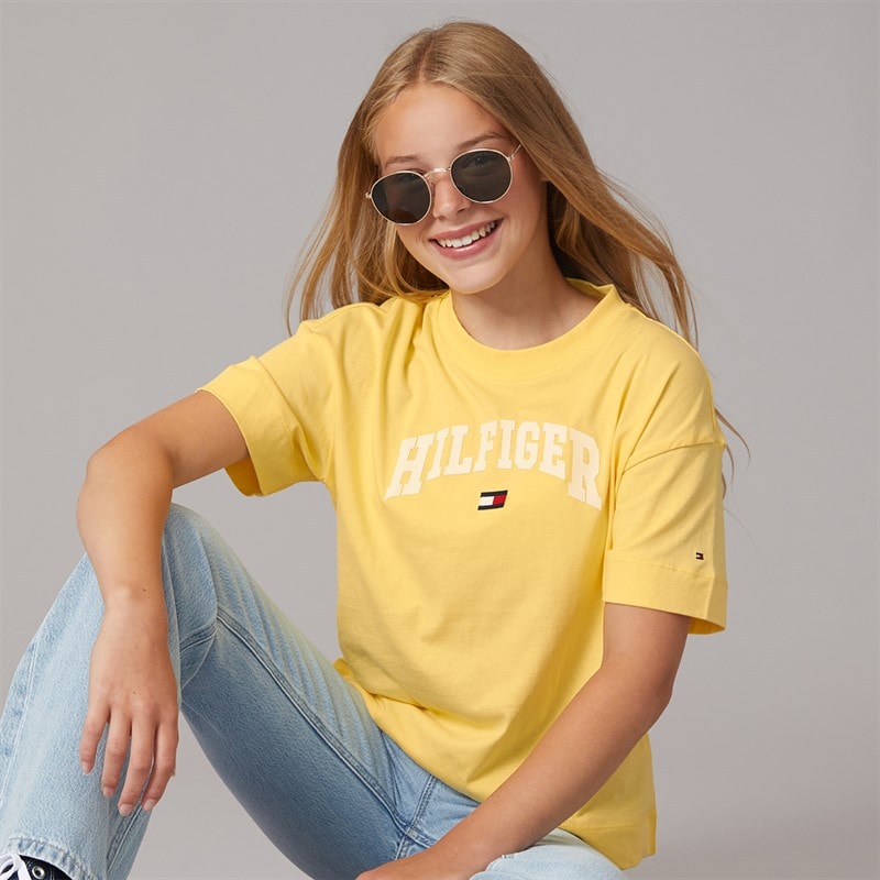 Tommy Hilfiger Girls Melange Varsity Arch T-Shirt Citronella - Image 1