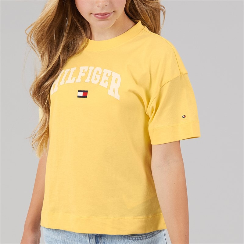 Tommy Hilfiger Girls Melange Varsity Arch T-Shirt Citronella - Image 3
