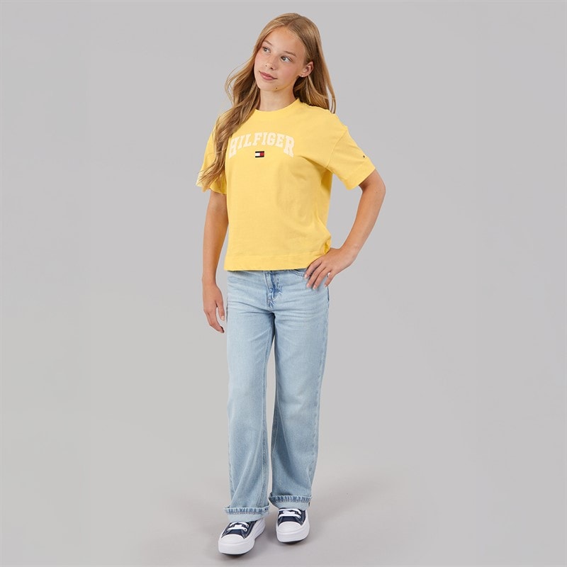 Tommy Hilfiger Girls Melange Varsity Arch T-Shirt Citronella - Image 4