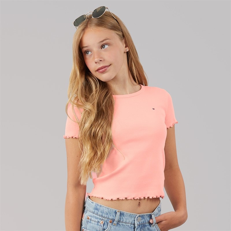 Tommy Hilfiger Girls Essential Rib T-Shirt Coral Ice - Image 1
