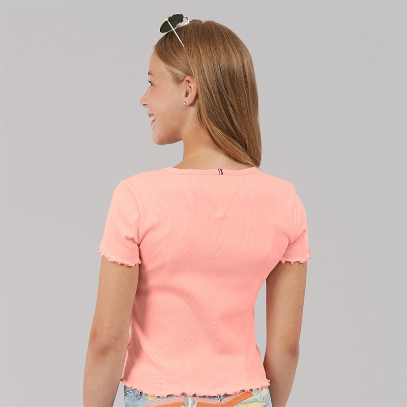 Tommy Hilfiger Girls Essential Rib T-Shirt Coral Ice - Image 2
