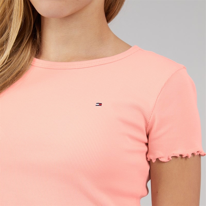 Tommy Hilfiger Girls Essential Rib T-Shirt Coral Ice - Image 3