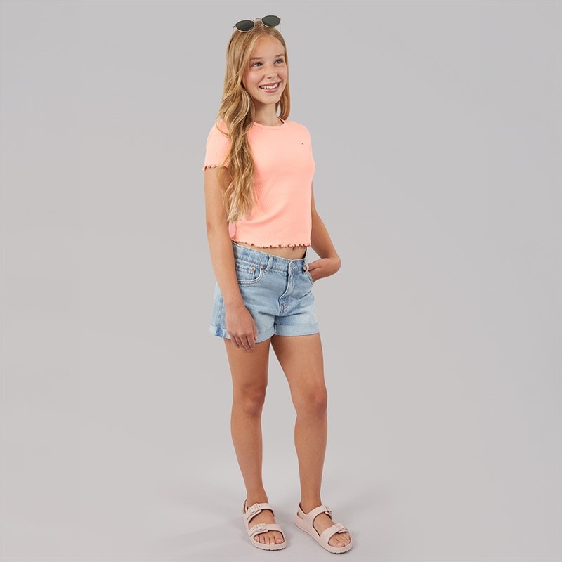 Tommy Hilfiger Girls Essential Rib T-Shirt Coral Ice - Image 4