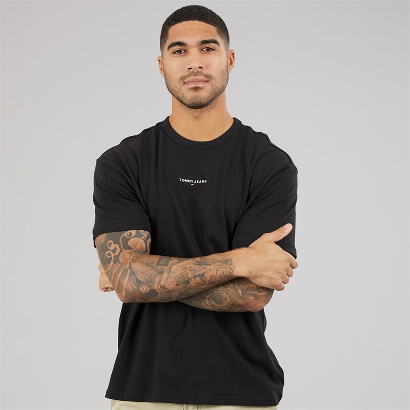 Tommy Hilfiger Mens Relaxed Linear Logo T-Shirt Black - Image 1
