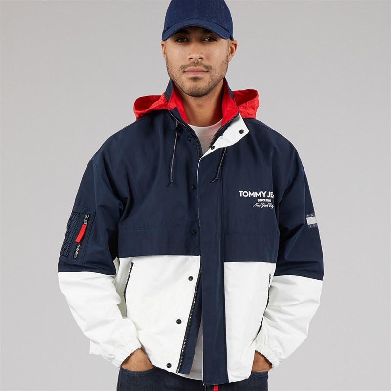 Tommy Hilfiger Mens Colorblock Windbreaker Jacket Dark Night Navy/Multi