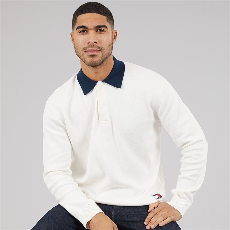 Tommy Hilfiger Mens Reg Woven Rugby Shirt Ancient White