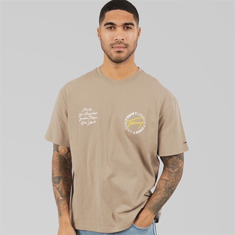 Tommy Hilfiger Mens Relaxed Sign Circle T-Shirt Limestone Dust - Image 2