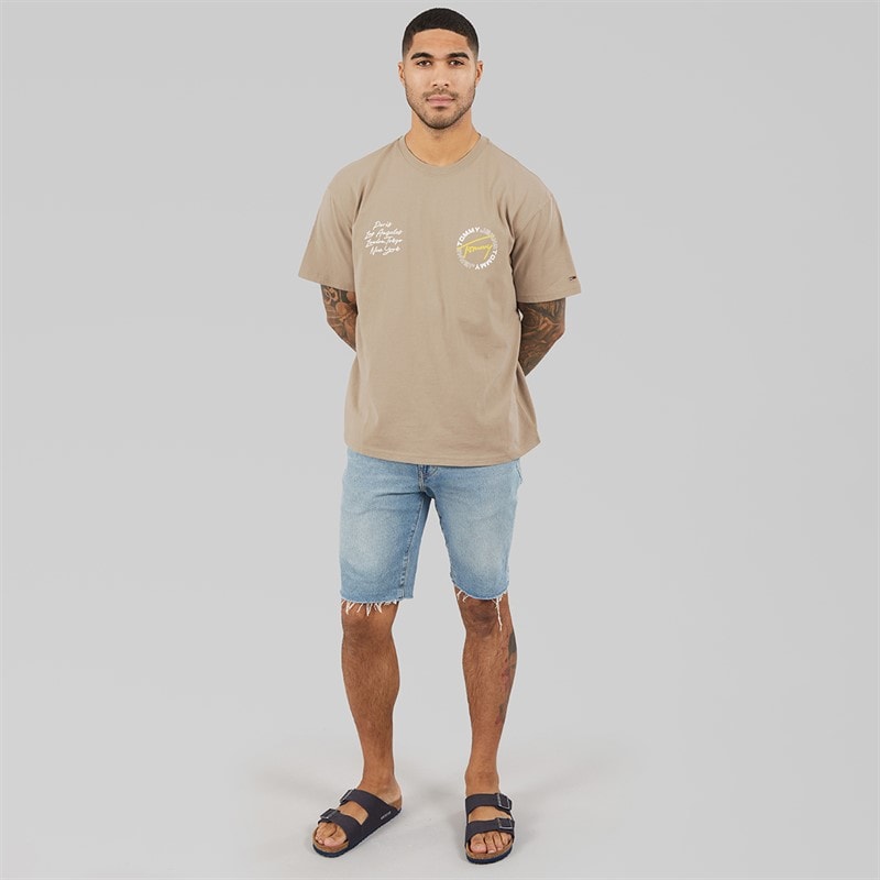 Tommy Hilfiger Mens Relaxed Sign Circle T-Shirt Limestone Dust - Image 4