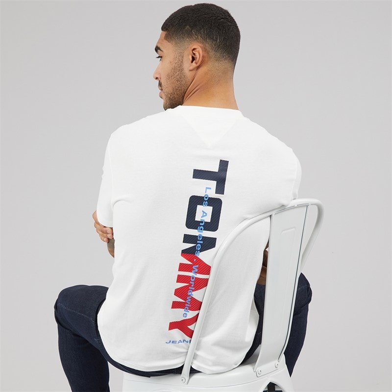 Tommy Hilfiger Mens Relaxed LA Back Print T-Shirt Ecru - Image 1