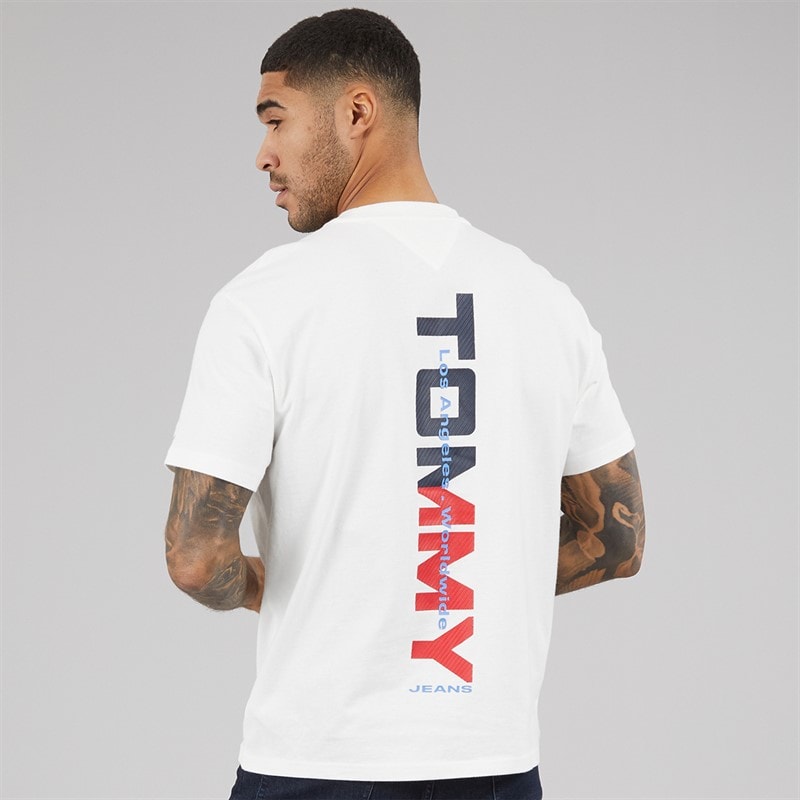 Tommy Hilfiger Mens Relaxed LA Back Print T-Shirt Ecru - Image 3