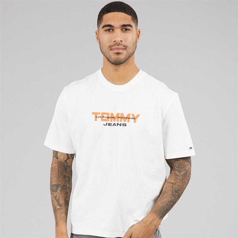 Tommy Hilfiger Mens 90s TJ Block T-Shirt Ecru
