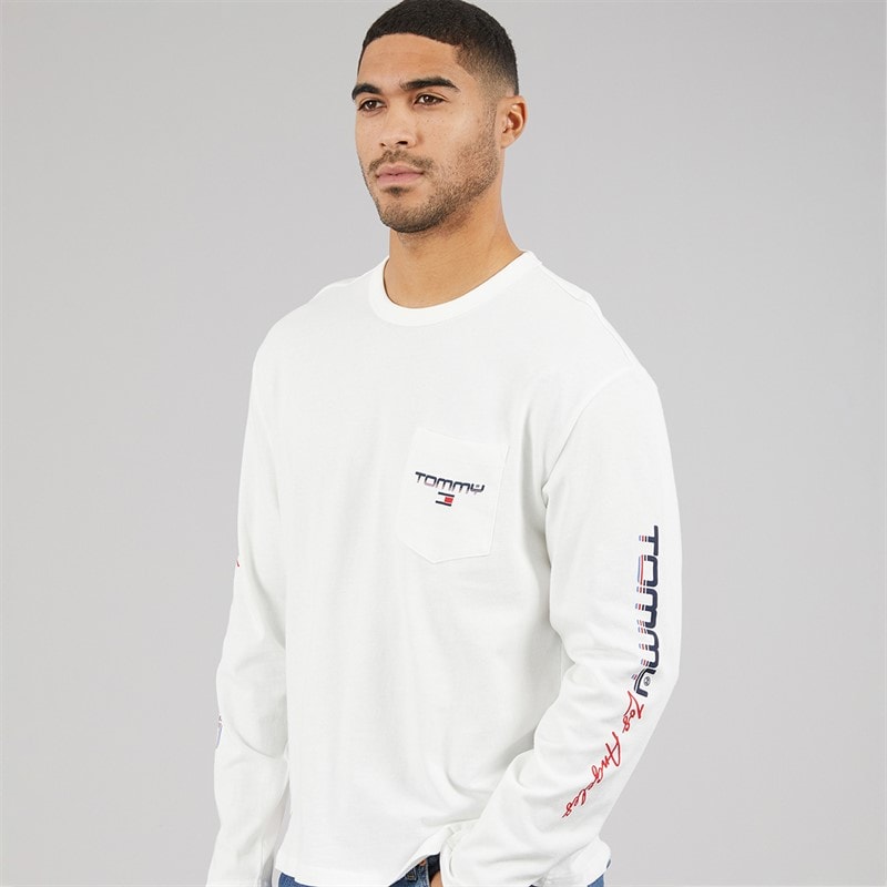 Tommy Hilfiger Mens Relaxed LA Long Sleeve T-Shirt Ecru - Image 1