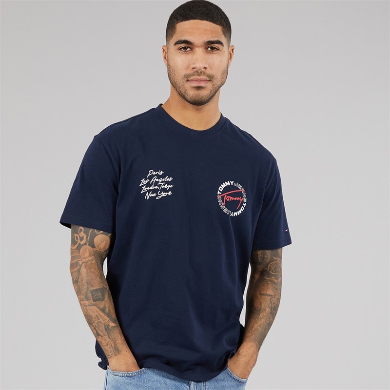 Tommy Hilfiger Mens Relaxed Sign Circle T-Shirt Dark Night Navy - Image 2