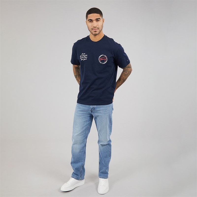 Tommy Hilfiger Mens Relaxed Sign Circle T-Shirt Dark Night Navy - Image 4