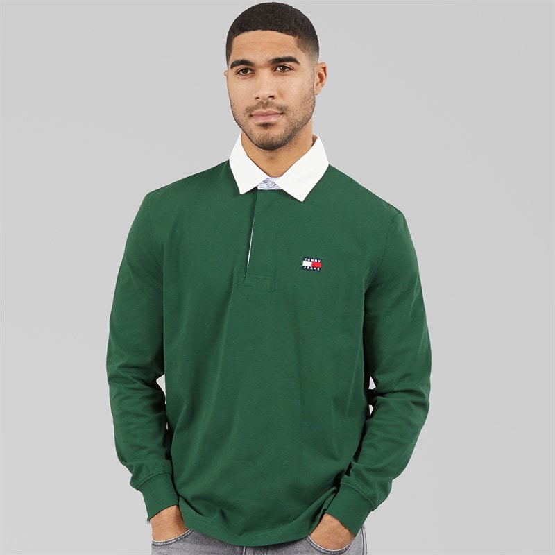Tommy Hilfiger Mens Relaxed Badge Rugby Shirt Shadow Pine - Image 3