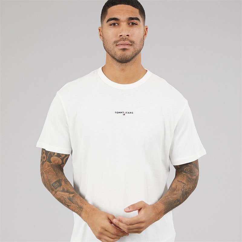 Tommy Hilfiger Mens Relaxed Linear Logo T-Shirt Ecru - Image 1