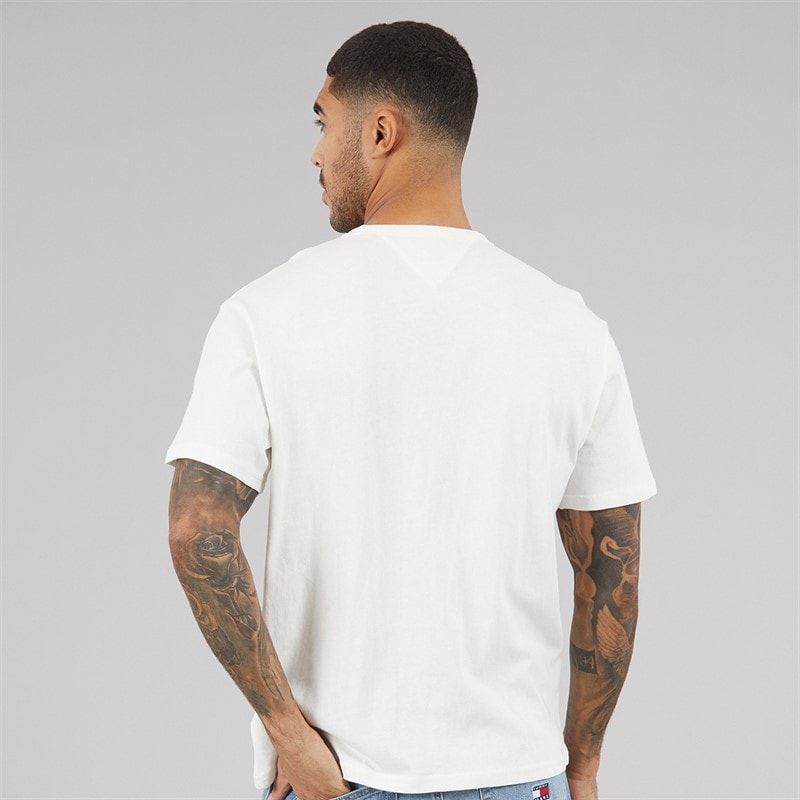 Tommy Hilfiger Mens Relaxed Linear Logo T-Shirt Ecru - Image 2