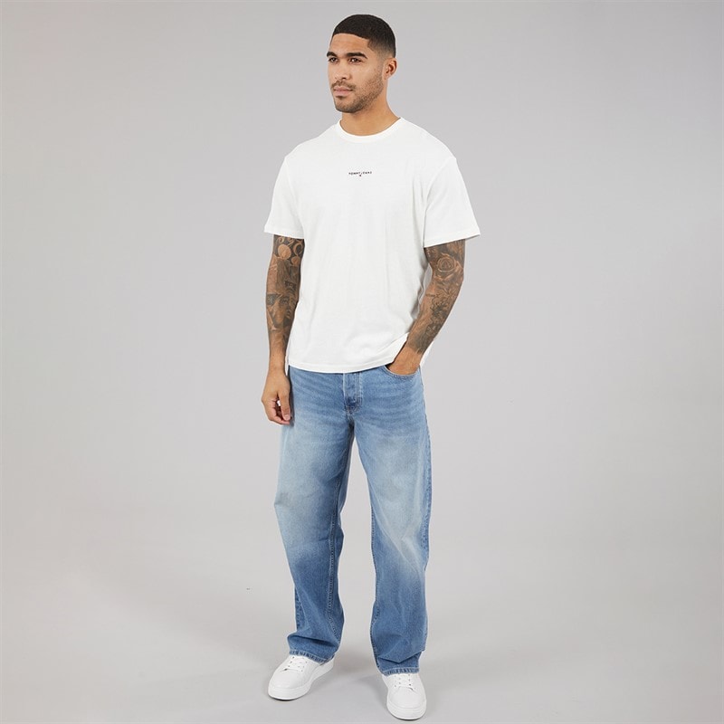 Tommy Hilfiger Mens Relaxed Linear Logo T-Shirt Ecru - Image 3
