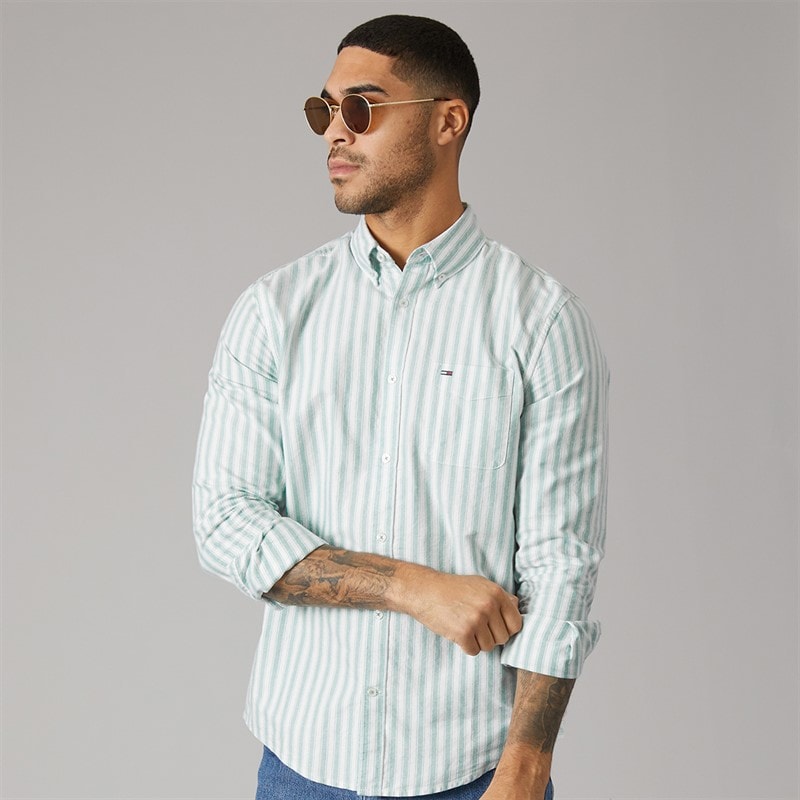 Tommy Hilfiger Mens Reg Stripe Oxford Shirt Bahama Green Stripe - Image 1