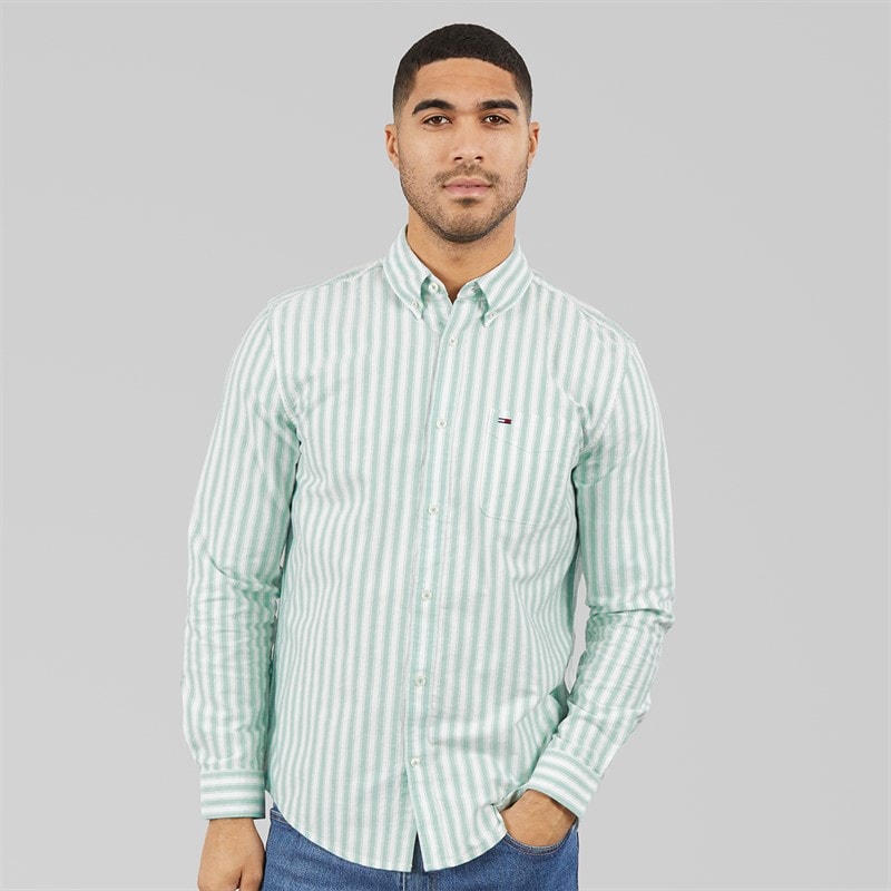 Tommy Hilfiger Mens Reg Stripe Oxford Shirt Bahama Green Stripe - Image 3