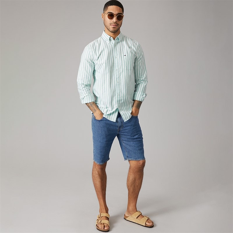 Tommy Hilfiger Mens Reg Stripe Oxford Shirt Bahama Green Stripe - Image 4