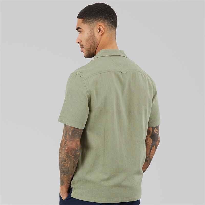 Tommy Hilfiger Mens Reg Linen Blend Short Sleeve Shirt Utility Sage - Image 2