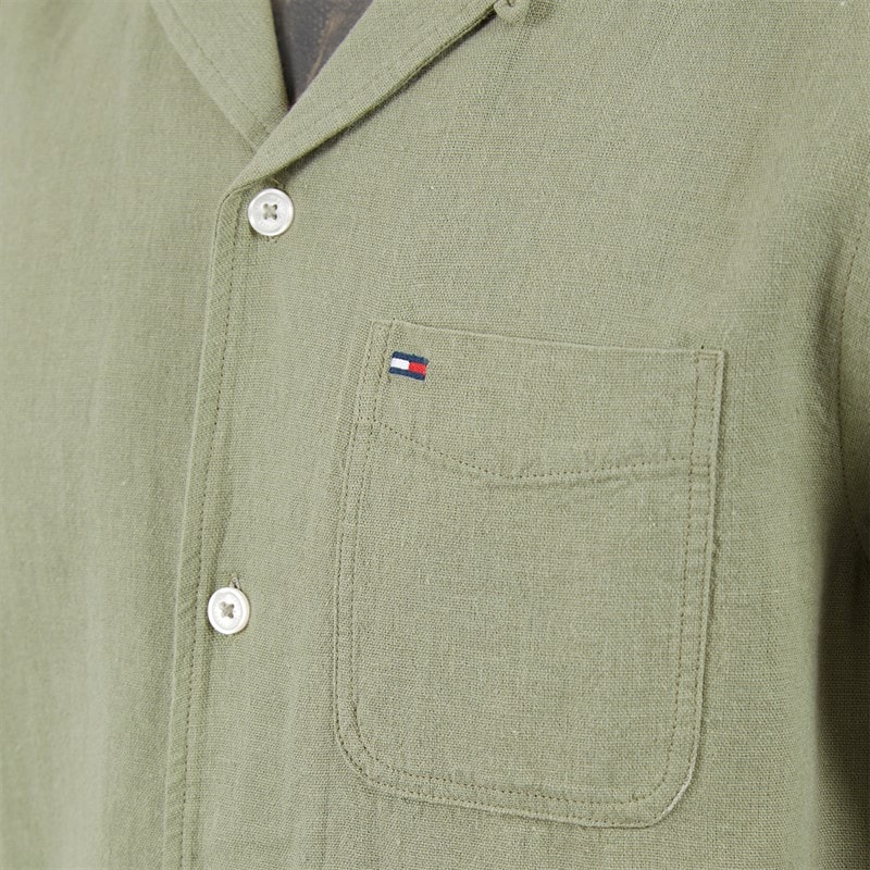 Tommy Hilfiger Mens Reg Linen Blend Short Sleeve Shirt Utility Sage - Image 3