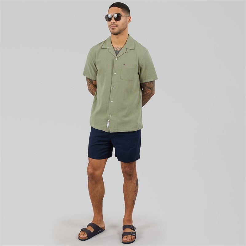 Tommy Hilfiger Mens Reg Linen Blend Short Sleeve Shirt Utility Sage - Image 4